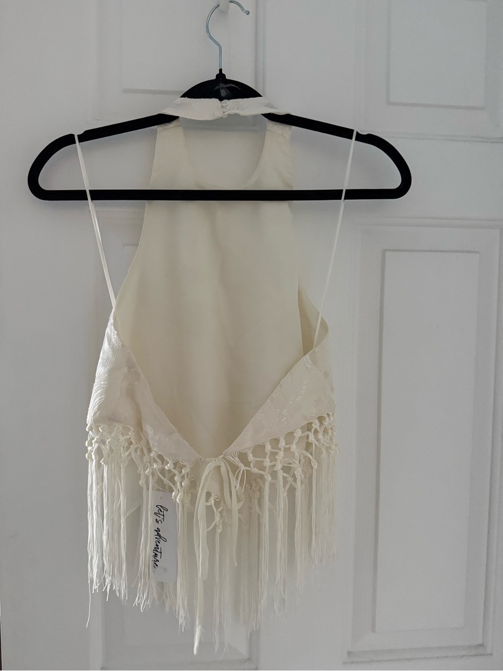 12th Tribe Cream Fringe Halter Top